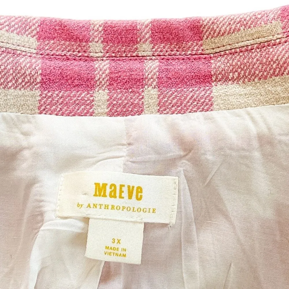 Maeve Anthropologie Plaid Double Breasted Cropped Blazer Pink White Plus Size 3X - Image 11