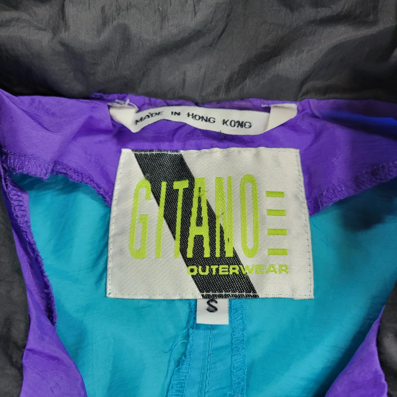 Vtg 80s Gitano Windbreaker Jacket Small Colorblock Nylon Hong Kong Retro Purple - Image 2