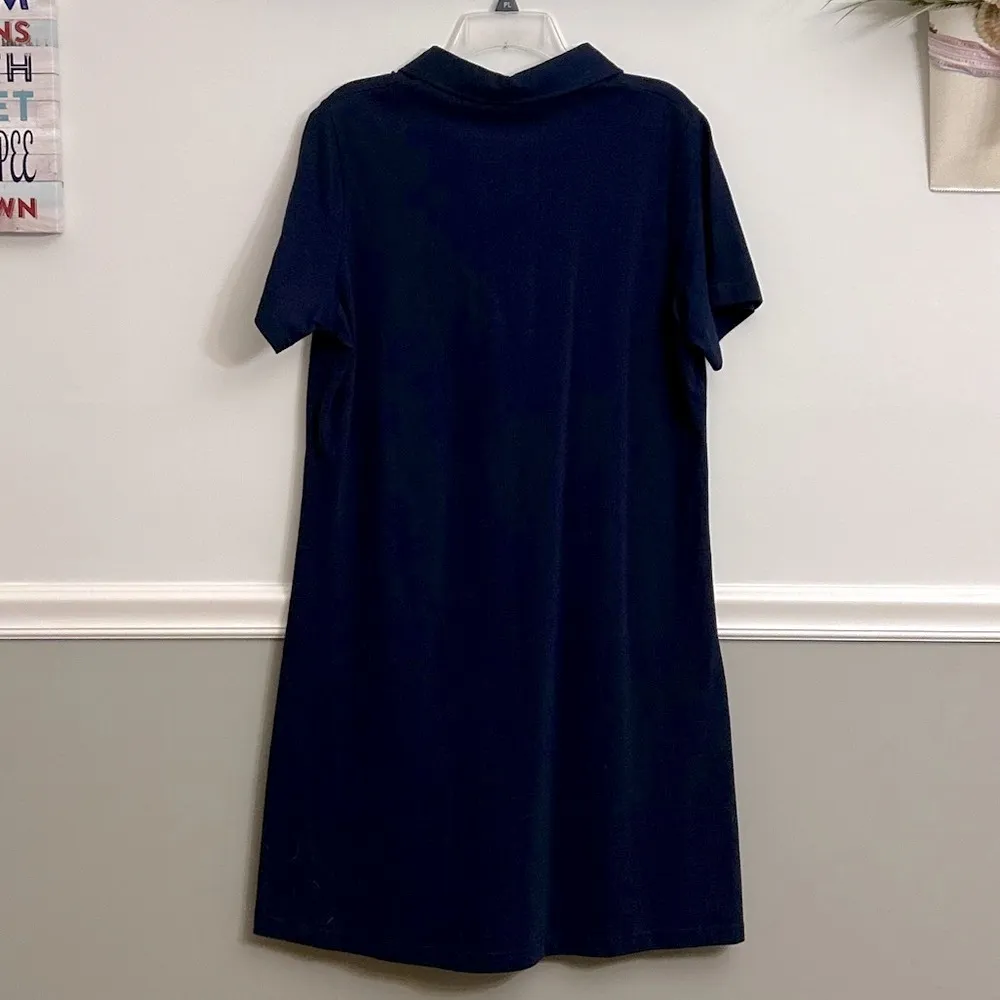Women’s Denim & Co. Navy Blue Stretch Pique Short Sleeve Polo Dress Size Large - Image 4