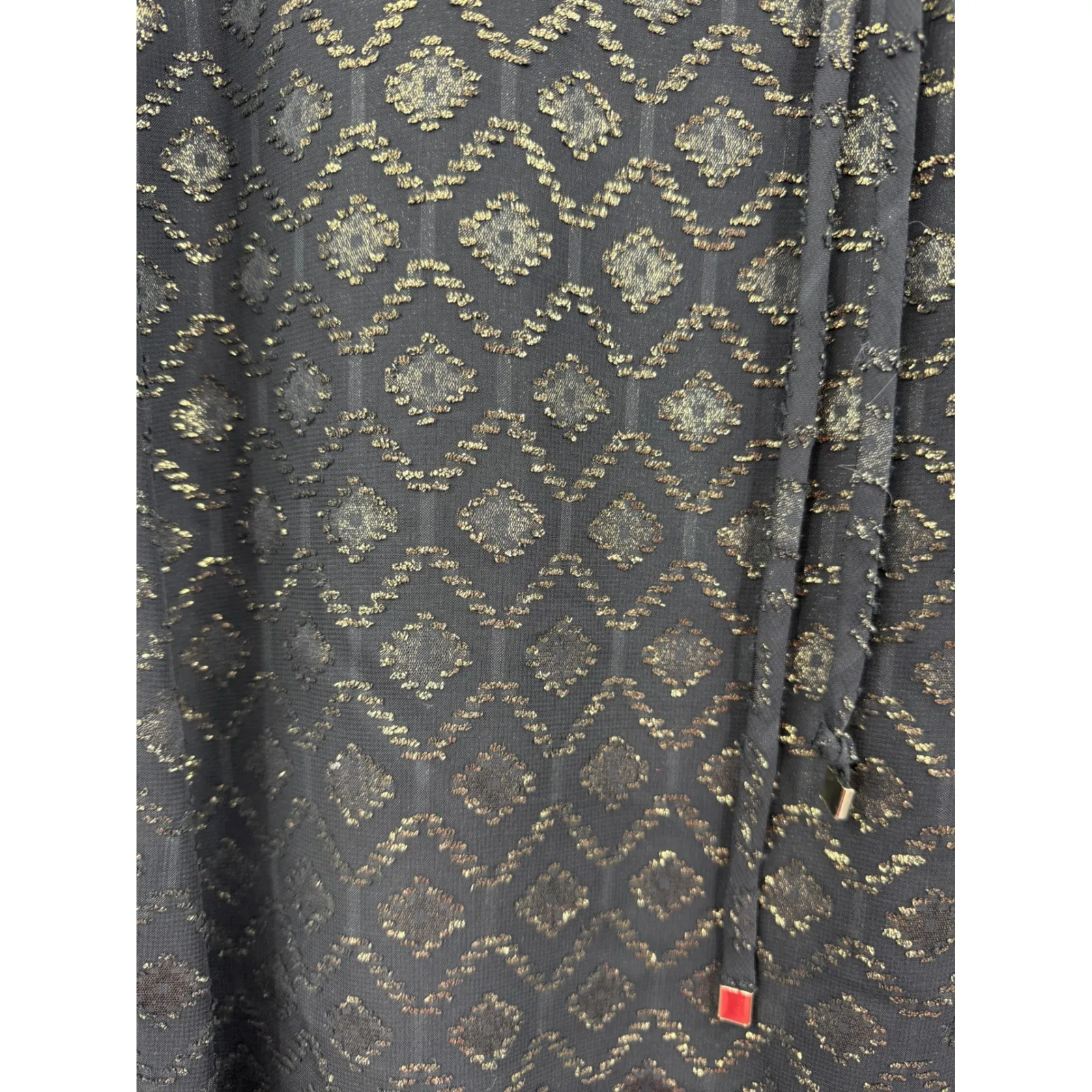 LAFAYETTE 148 NEW YORK Black Gold Metallic Diamond Jacquard Sheer Blouse Top L Size L - Image 3