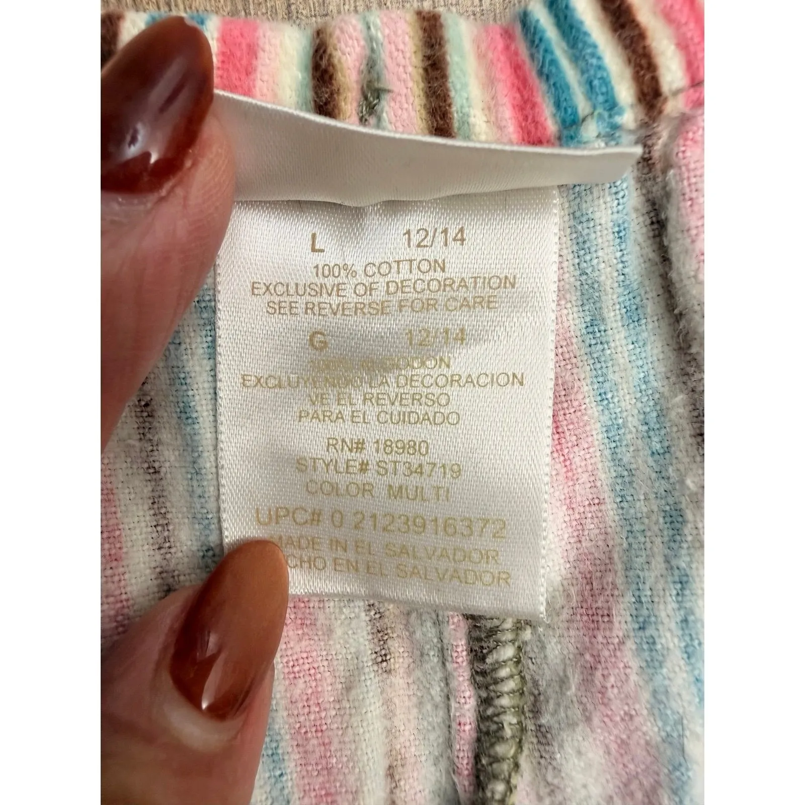 Secret Treasures 100% Cotton Striped Pajama Pants L Multi Color Sleepwear - Image 4