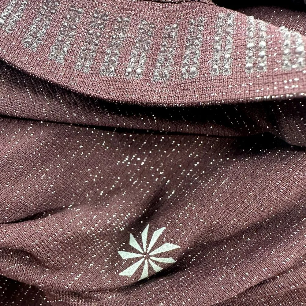 Athleta Speedlight Glow Top Antique Burgundy Sparkle Ruched Fitted Raglan Medium - Image 3