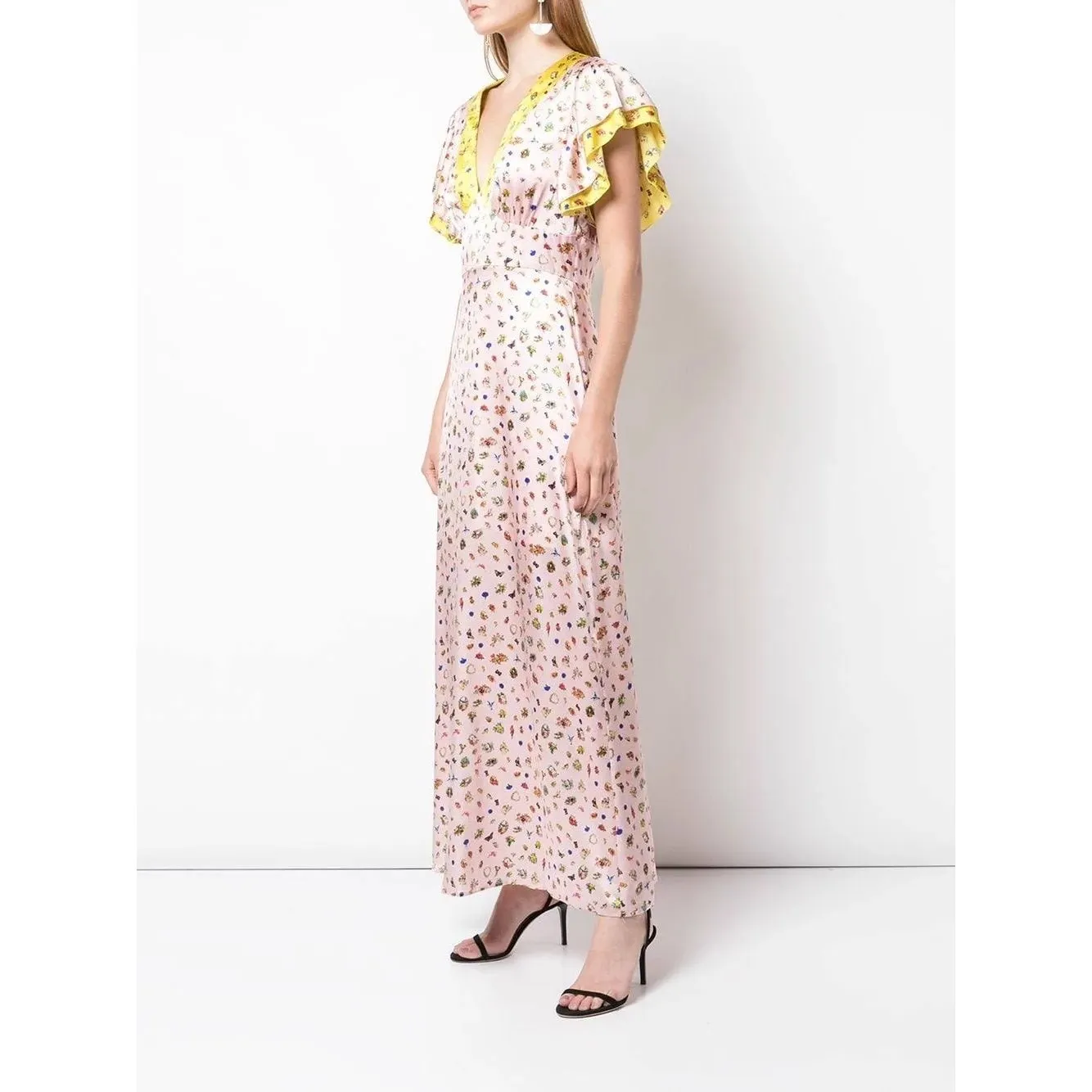 Cynthia Rowley Pamela Flutter-Sleeve Maxi Dress silk floral pink yellow size 2 - Image 13
