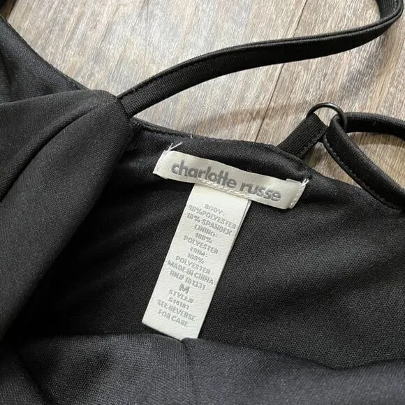 Y2k Deadstock Charlotte Russe Floral‎ Rose Embroidered Black Bodycon Mini Dress - Image 4