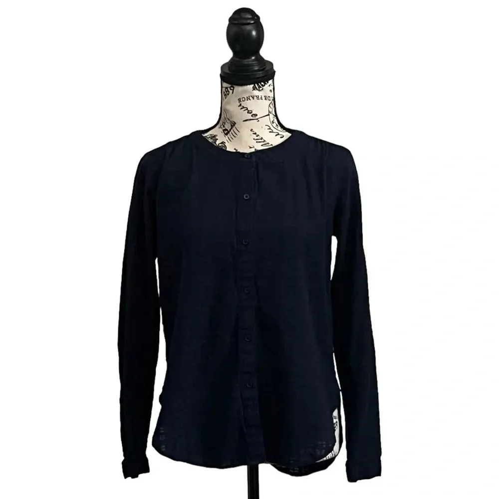 LOFT Navy Textured Button Front Blouse XS – Preppy Coastal Boho Hippie Goth - Image 2