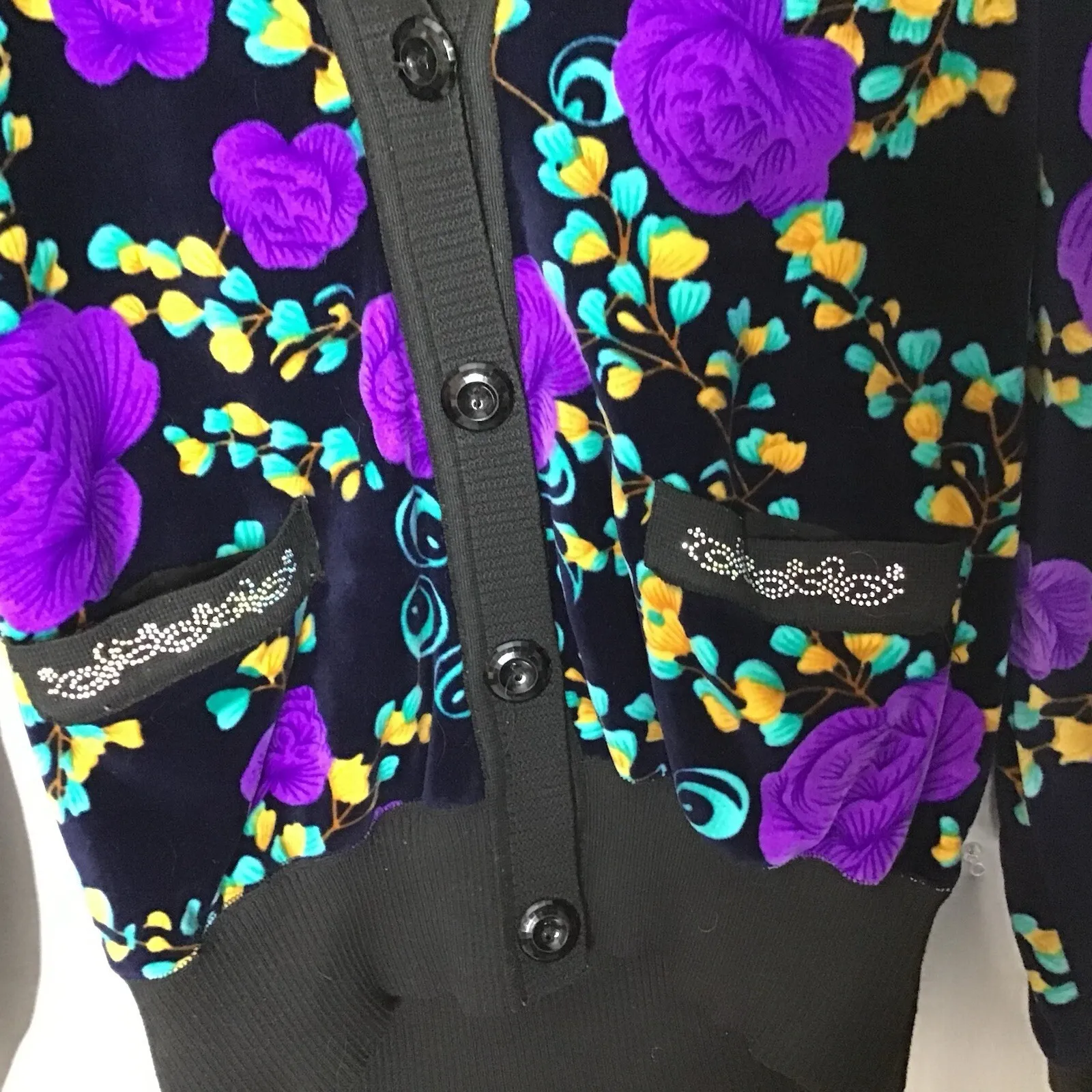 Woman's Multicolor Bohemian Floral Design Long Sleeve Collared Cardigan Sweater Size 4 - Image 4