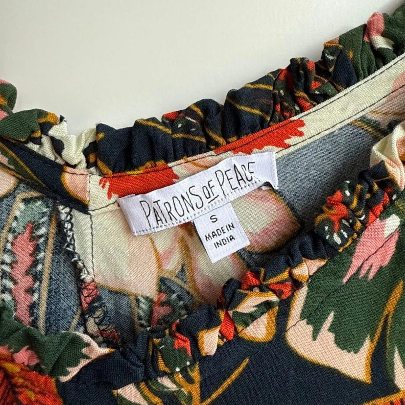 Patrons of Peace Floral Tie Shoulder Ruffle Swing Cami Top size S - Image 4