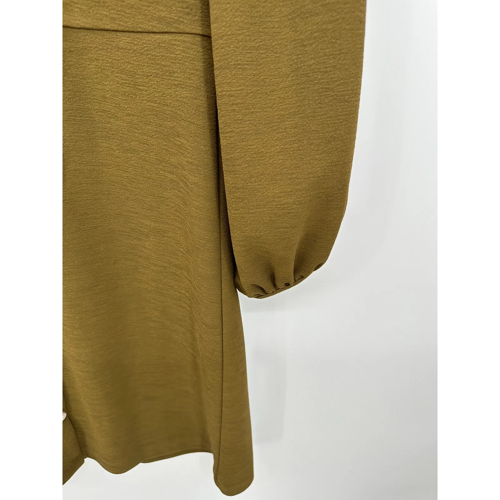 Madewell Texture & Thread Olive Green Crepe Balloon Sleeve Dress Women Small - Image 7