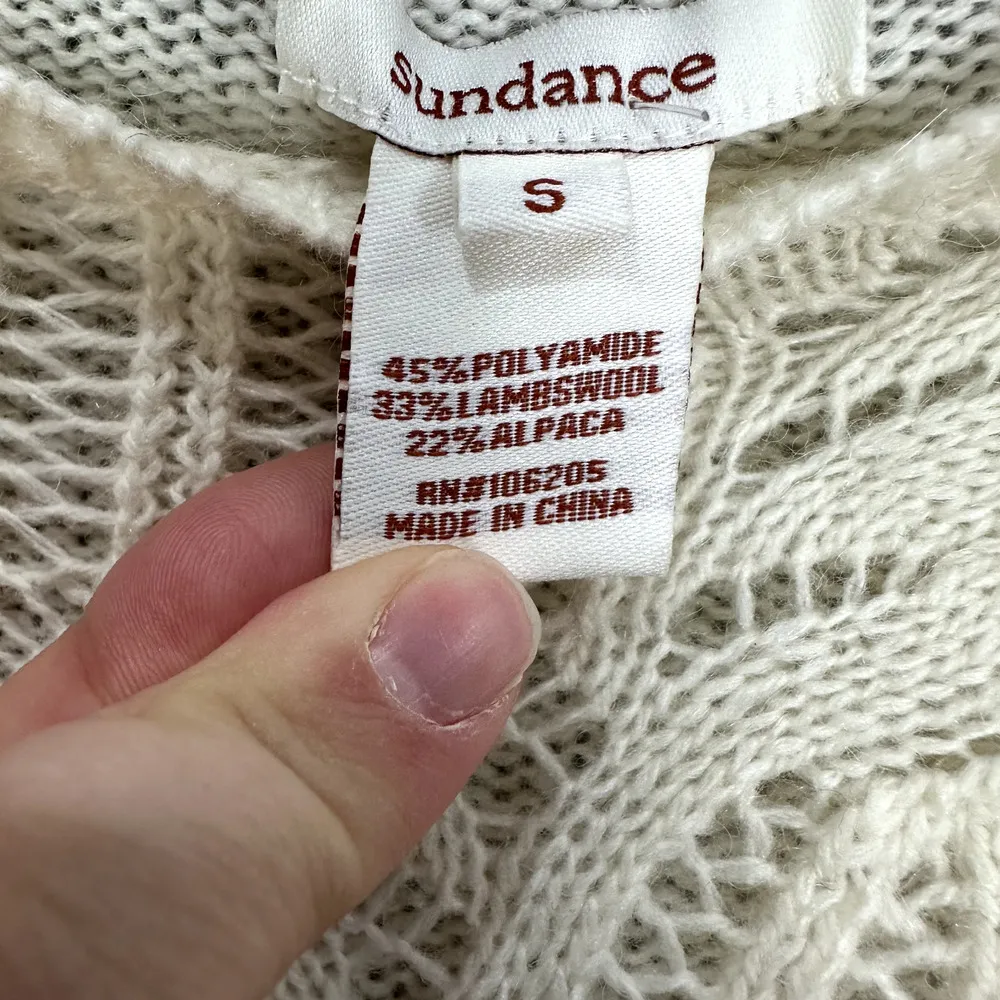 Sundance Catalog Sweater Womens Small Ivory Crochet‎ Knit Alpaca Blend Cottage - Image 6
