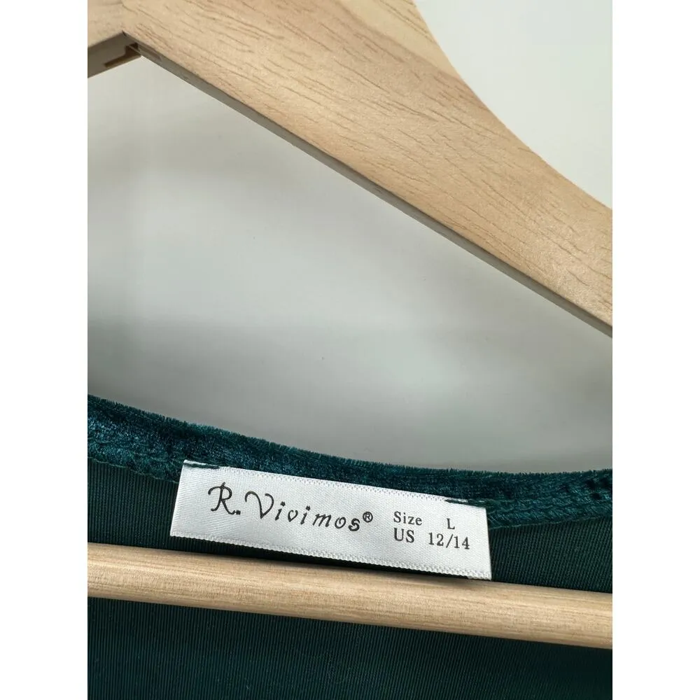 R. Vivimos Women Green Velvet Wrap Front Dress Cocktail Winter Party Size Large - Image 6