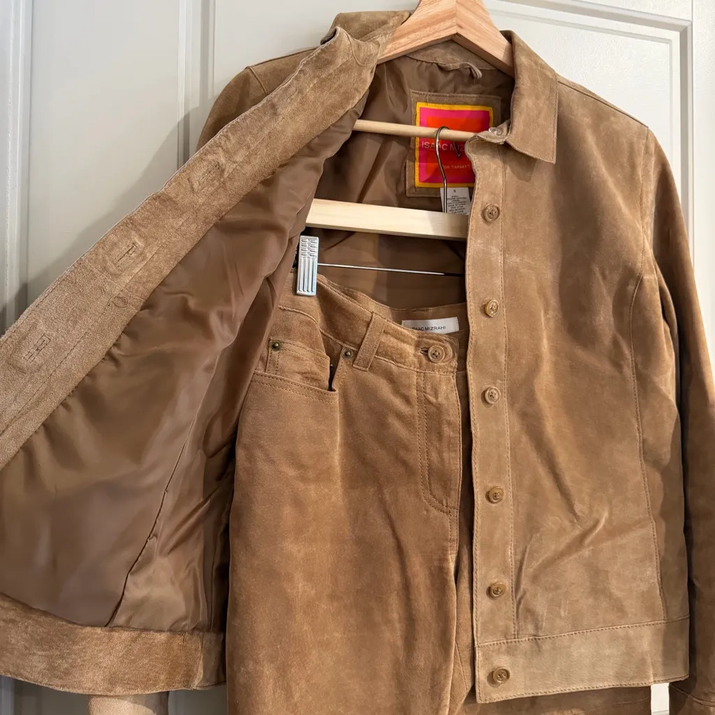 Vintage Isaac Mizrahi Brown Suede Jacket and Pants Set Size Small 4 - Image 4