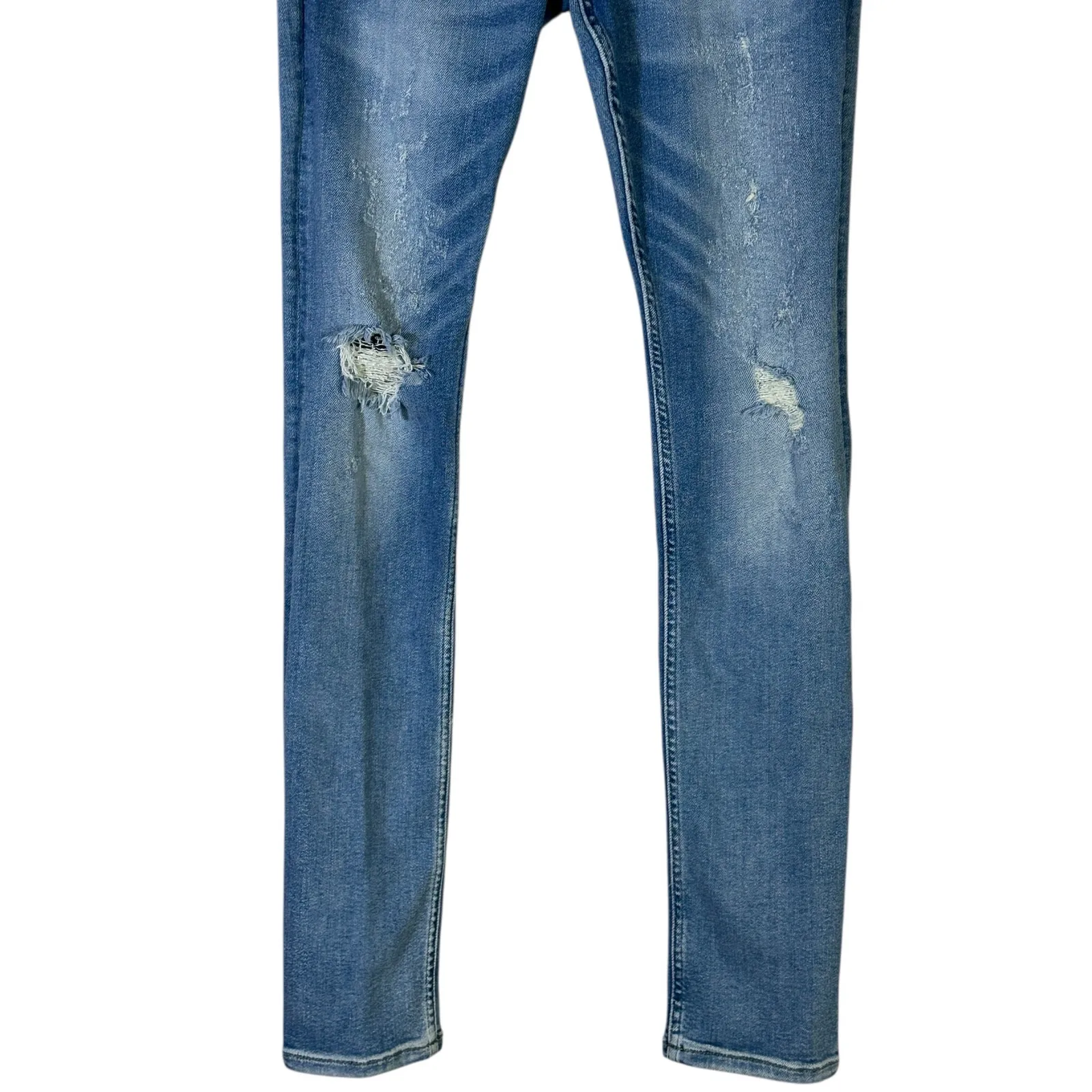 AllSaints Cigarette Jeans Womens 28 Medium Wash Low Rise Distressed Slim Grunge Blue - Image 3