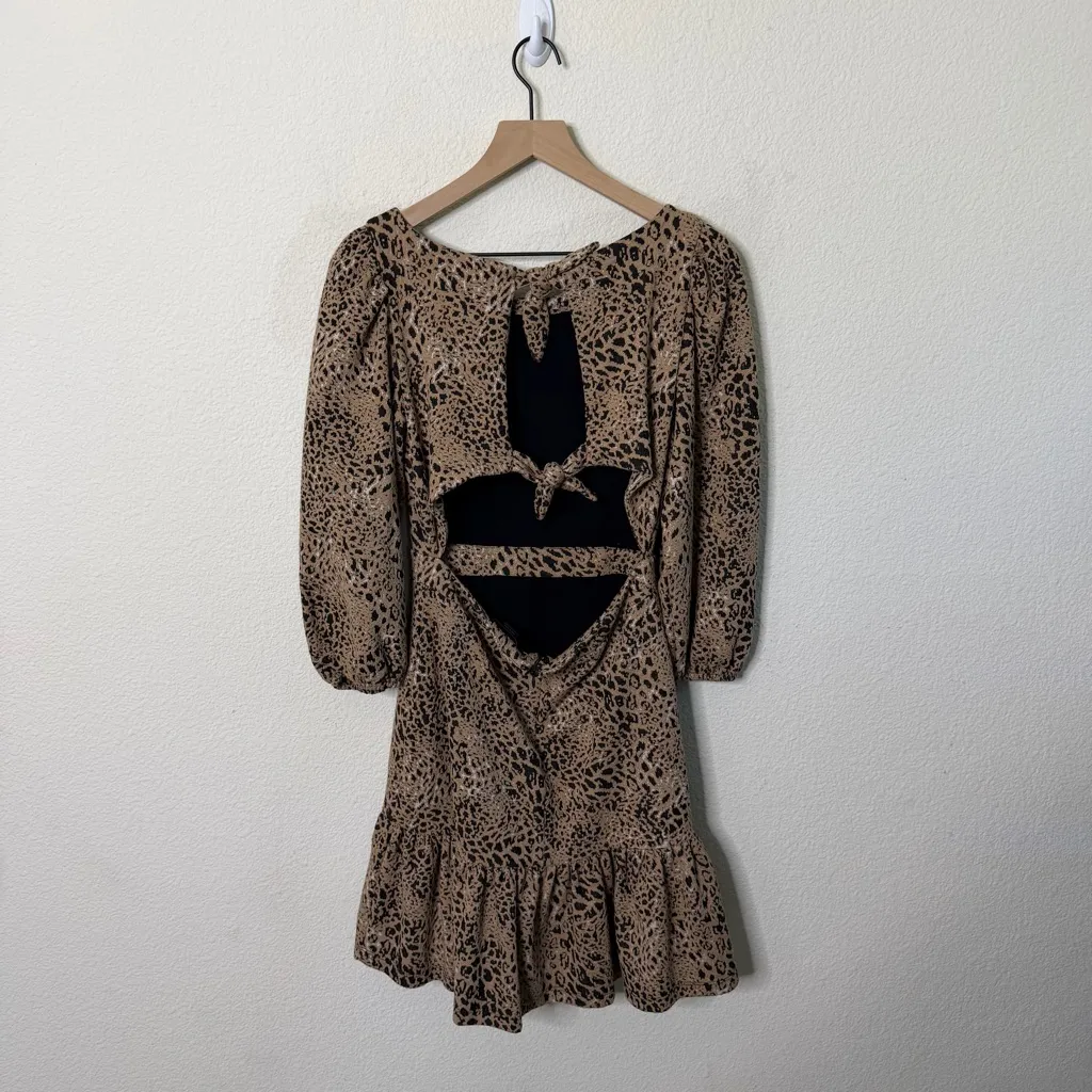 Anthropologie Maeve Animal Print Knit Cut-Out Mini Dress Leopard Tiered Size 6 - Image 10