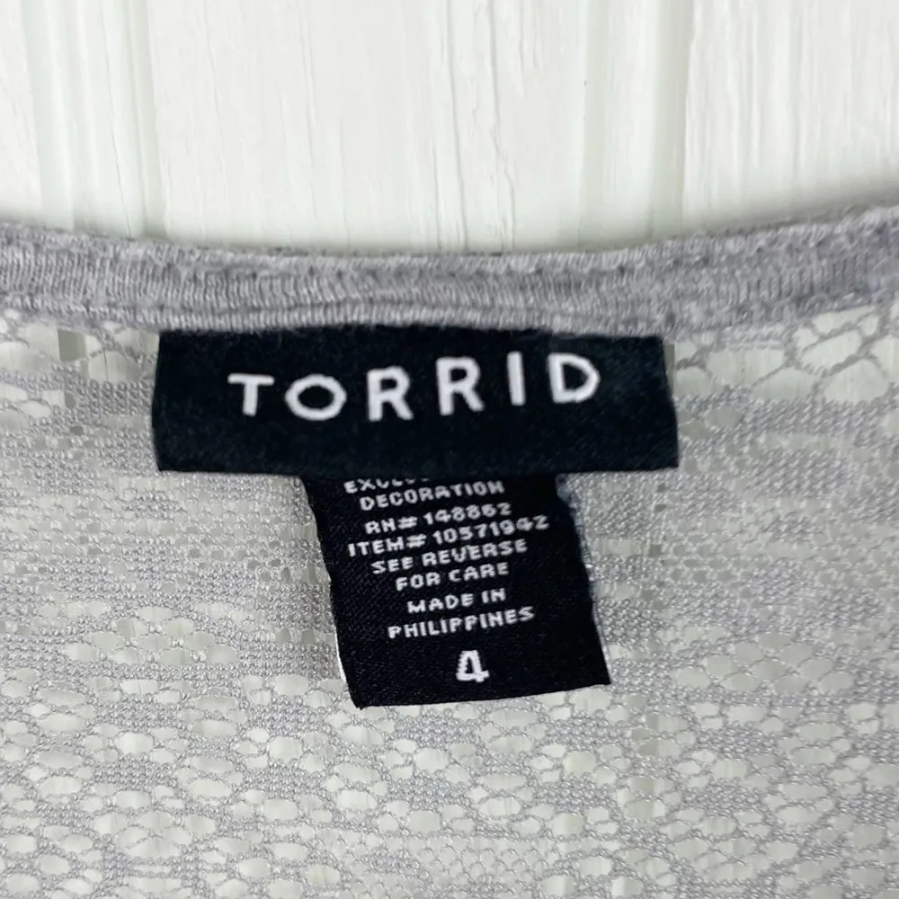 Torrid Heathered Grey Sheer Lace Top Sleeveless Peplum Tank Tassels Plus Size 4X - Image 5