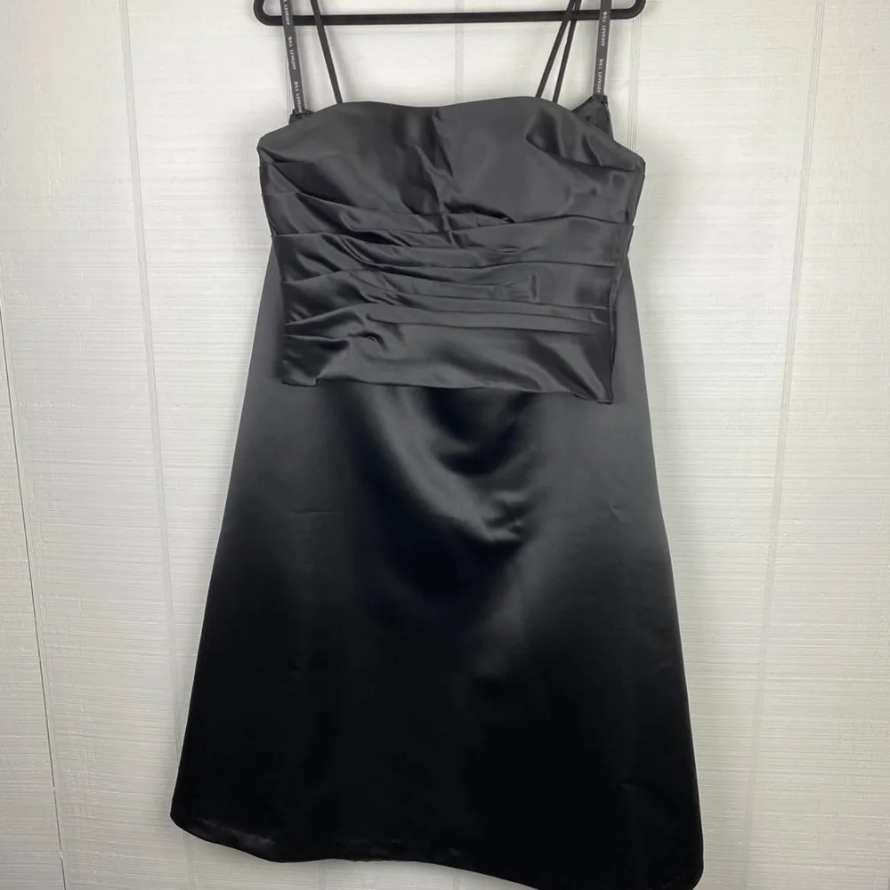 Bill Levkoff Black Satin Formal 2 Piece A-line Skirt Ruched Top Removable Straps - Image 3