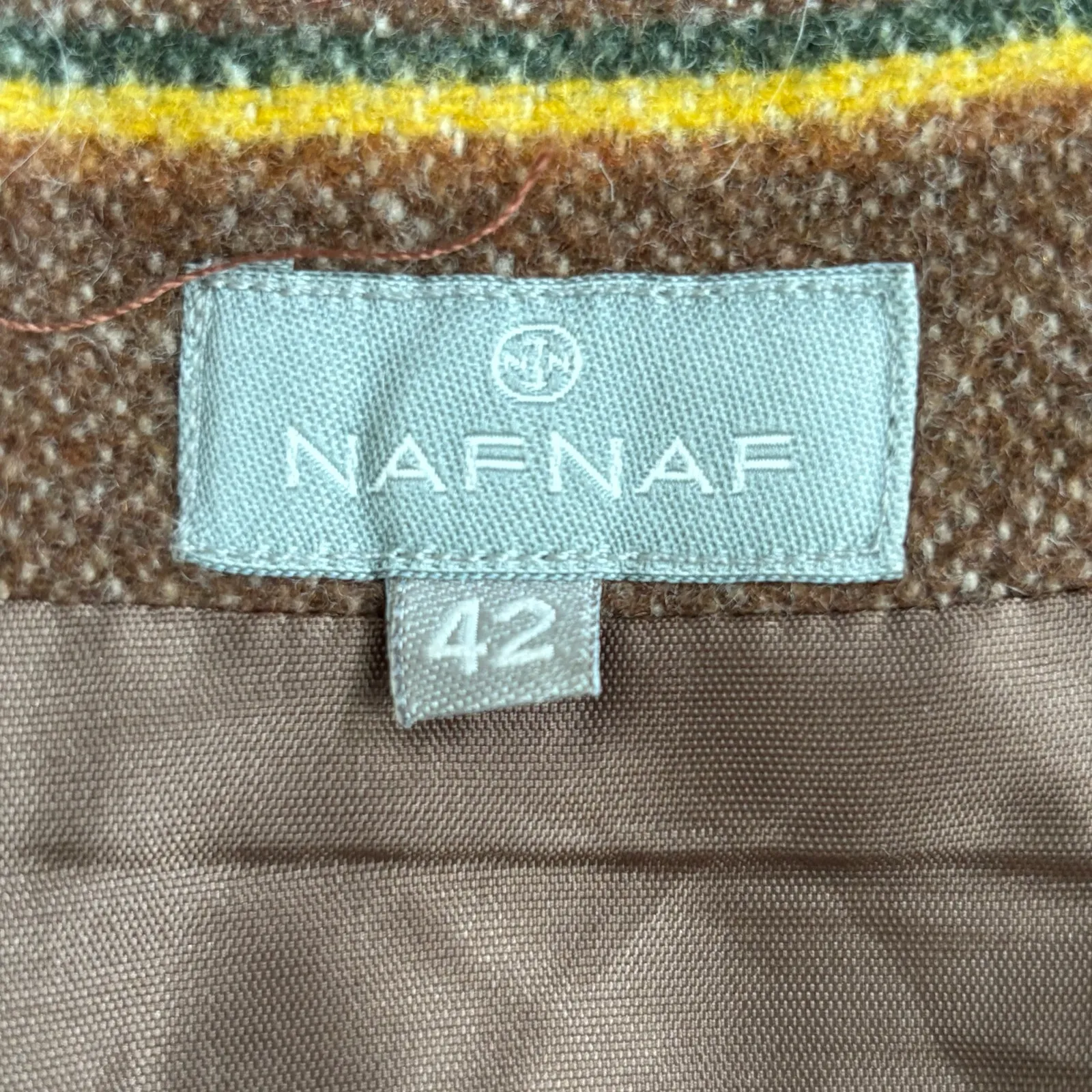 Vintage 90s NAF NAF Boho Western Chevron Fringe Trim Midi Skirt Brown Rustic Size M - Image 7