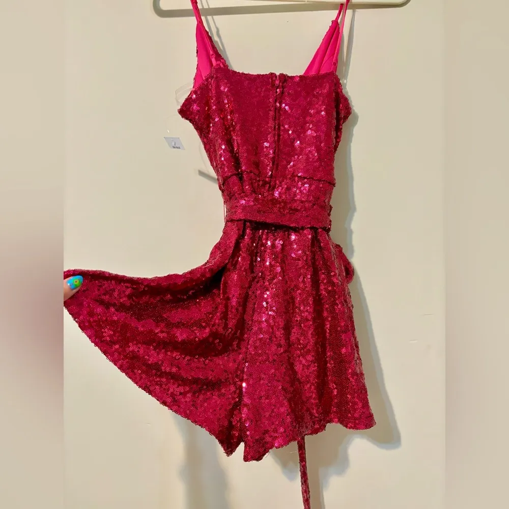 NWT! Sparkling Hot Pink Sequin Romper Dresss - Image 2