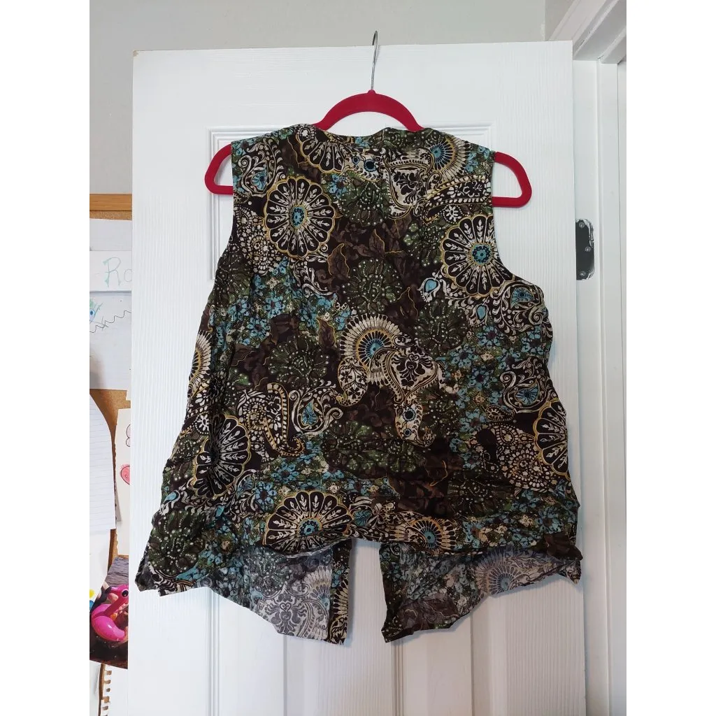 Van Heusen Womens Sleeveless XLG Brown & Blue Floral Sheer Vest - Image 3