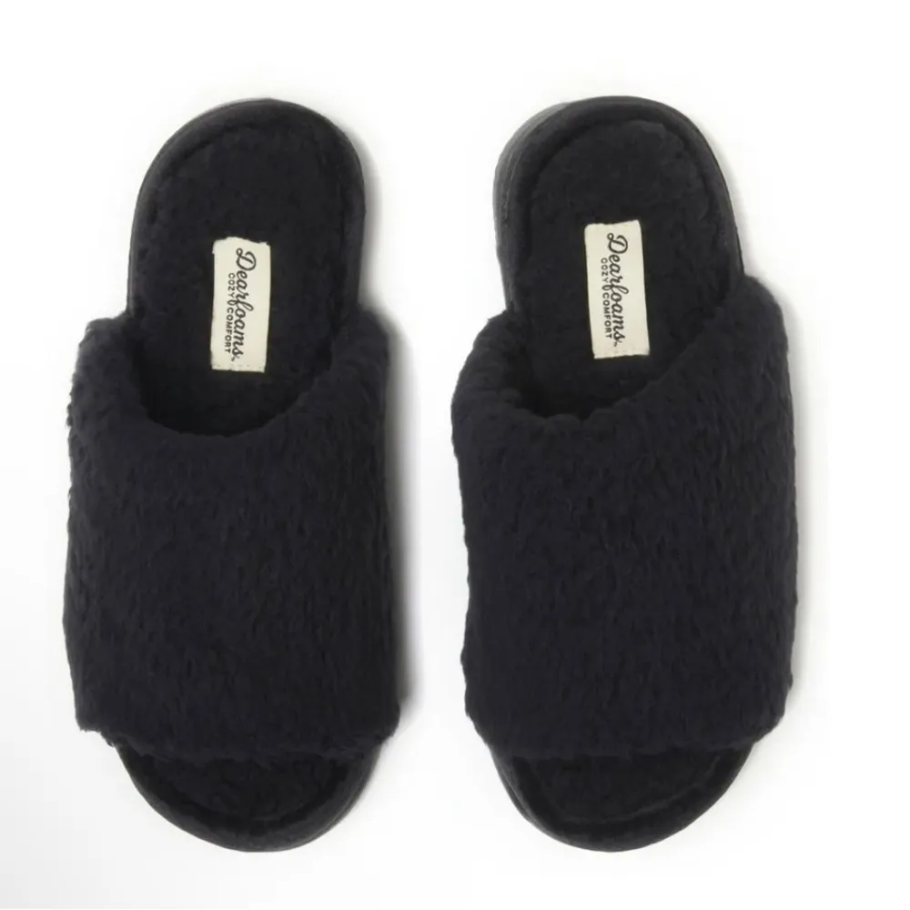 DEARFOAMS Black Slippers Size S 5-6 Womens Slip On Memory Foam Washable New - Image 3
