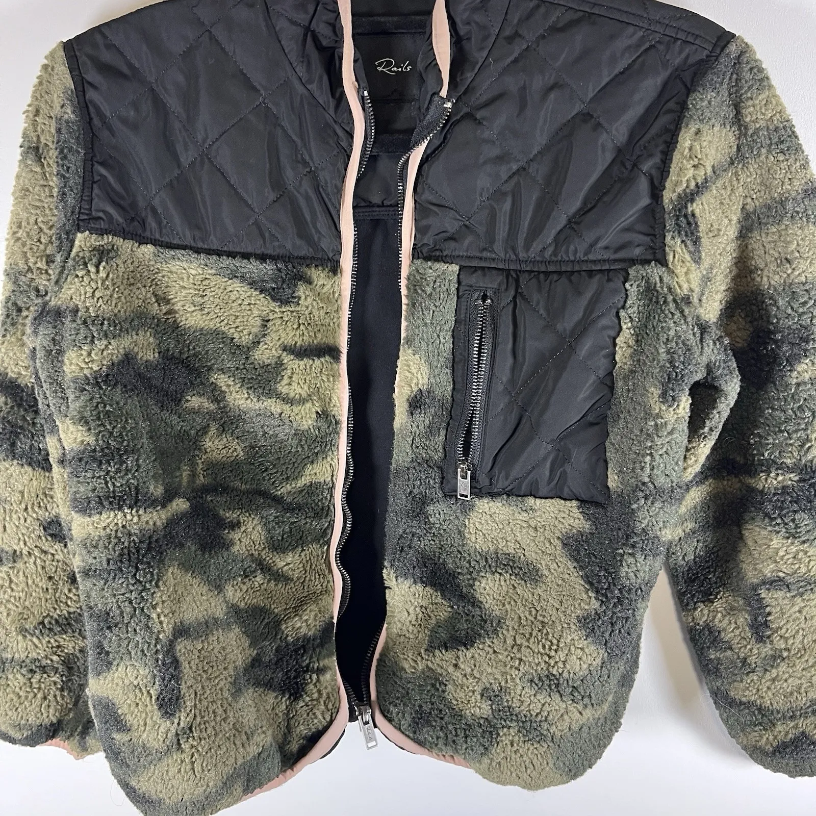 Rails Wesley Camo Soft Fleece‎ Quilted Full Zip Jacket Coat Womens size XS - Image 4