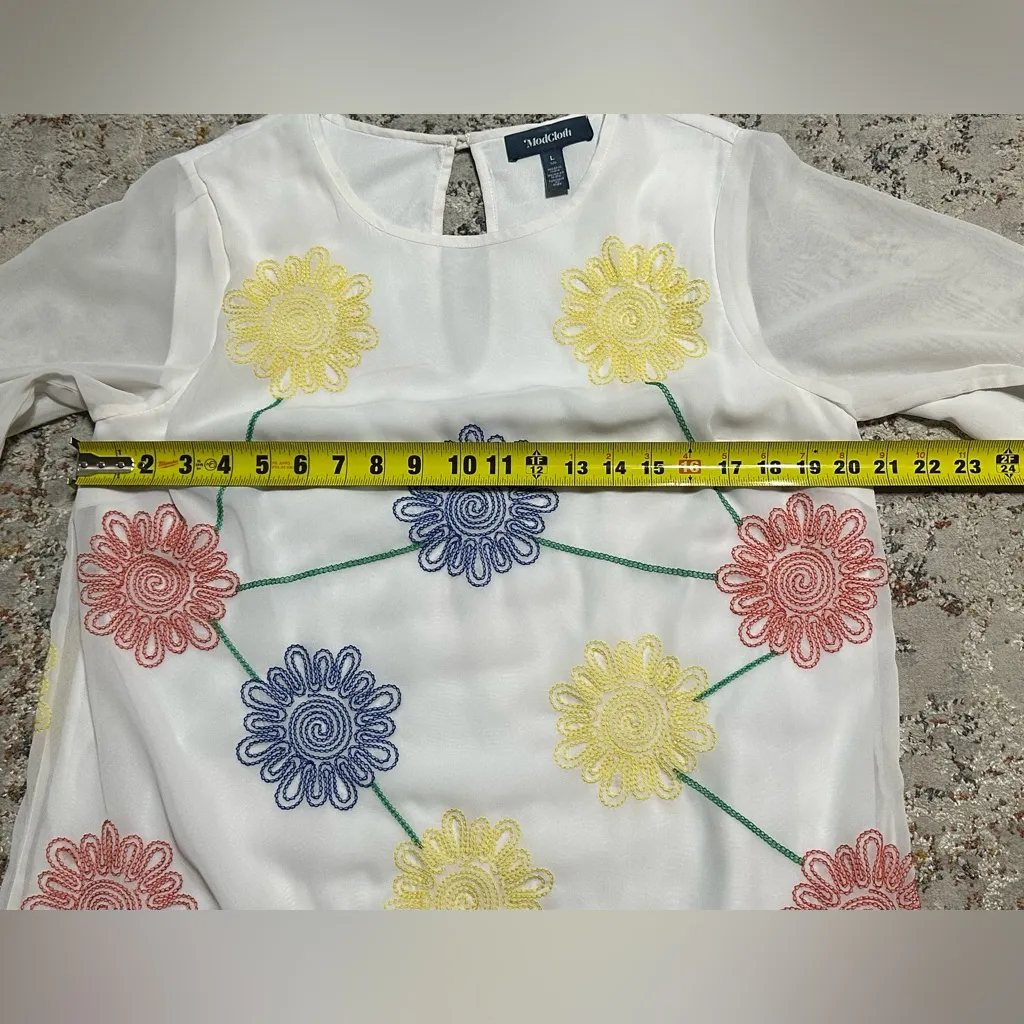 Modcloth Springtime Soiree White Embroidered Retro Shift Dress Size Large - Image 11
