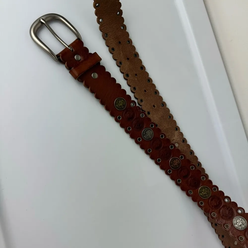 Fossil Brown Leather French Coin Grommet Belt Sz Large Boho Western - Image 7