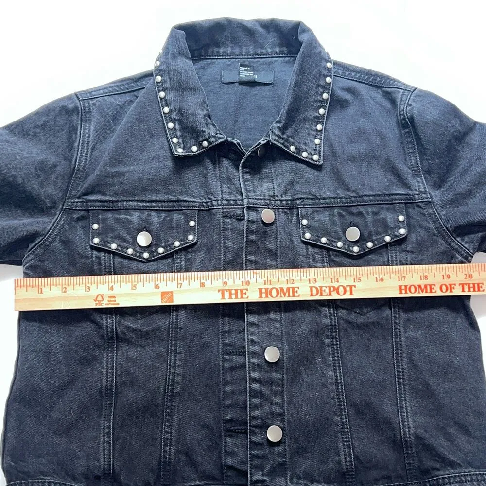 Forever 21 Women's Black Studded Denim Jacket Size L Casual - Image 4