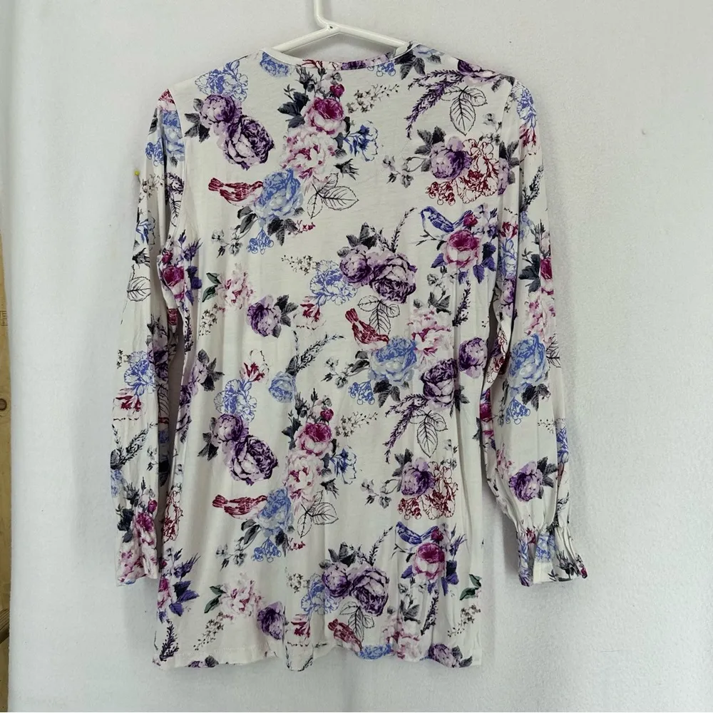 Ringella Lingerie Long Sleeve Floral Waist Tie Blouse Womens 40 White Size M - Image 6