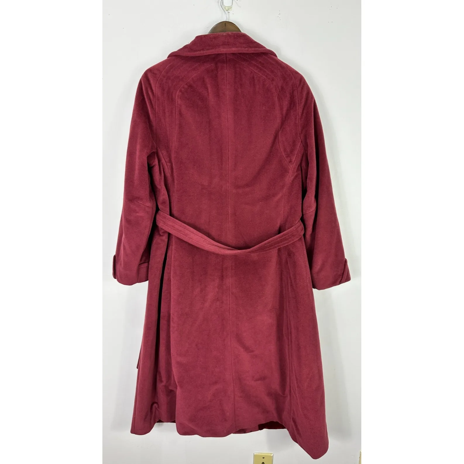 Vtg 70s Union Made Belted Trench Coat Womens Large Brushed Boho Glam Whimsigoth Red Size M - Image 2
