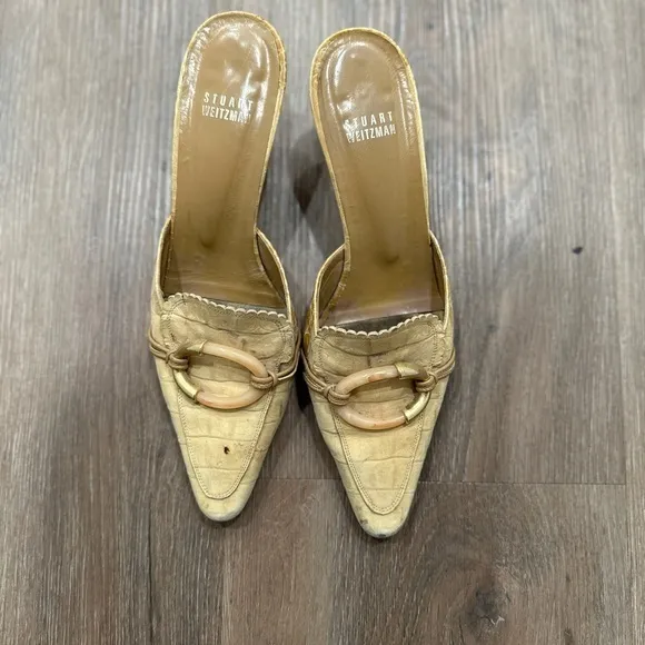 Stuart Weitzman  Cream Croc Slide‎ Kitten Heels  size 36 - Image 8