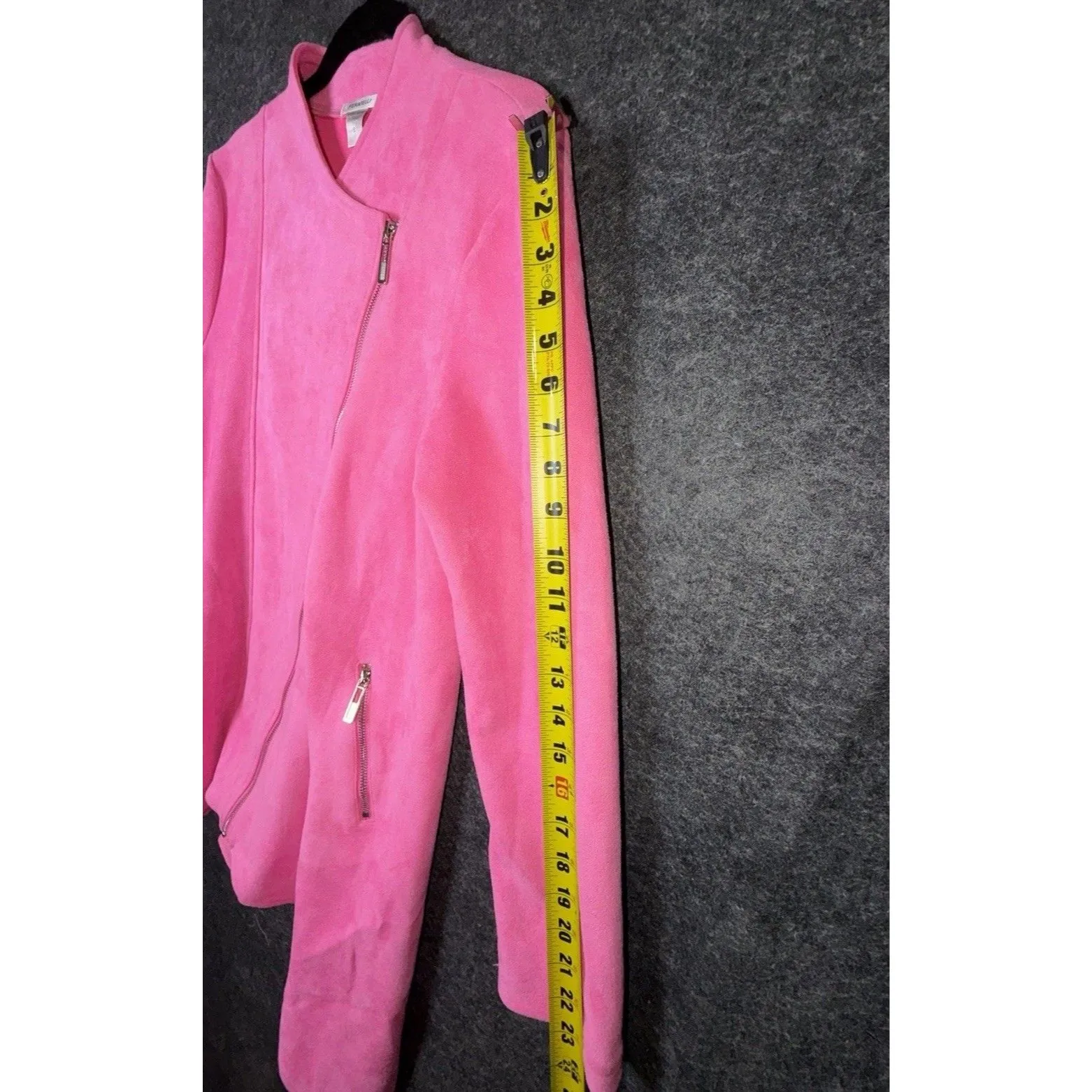 Feratelli Pink Faux Suede Asymmetric Zip Moto Jacket Women's Size Small Hot Pink - Image 6