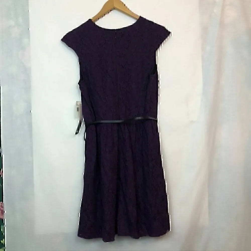 NEW KENSIE Solid Plum Purple Floral Lace Fit Flare Cotton Mini Dress JUNIORS L - Image 9