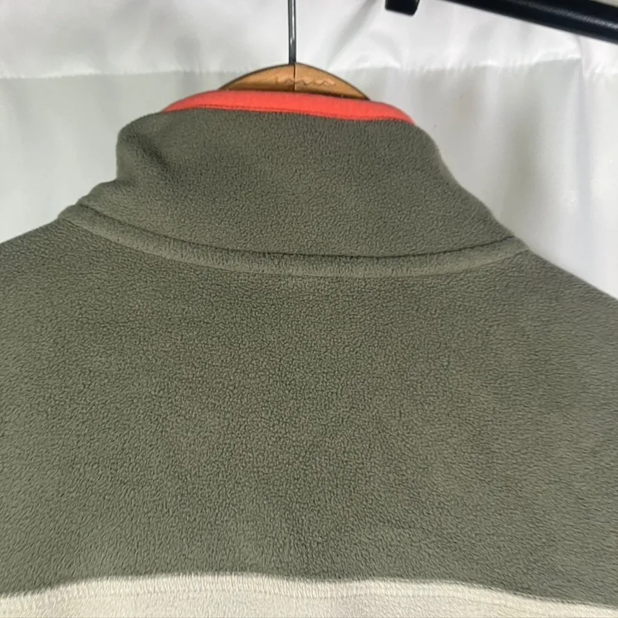 Eddie Bauer Fleece Pullover Mens Small Snap Button Pocket Olive‎ Green Beige - Image 9