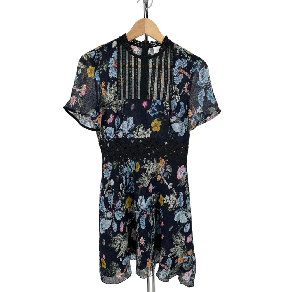 Foxiedox Juniper Floral High Neck Mini Dress size XS Lace Inset - Image 3