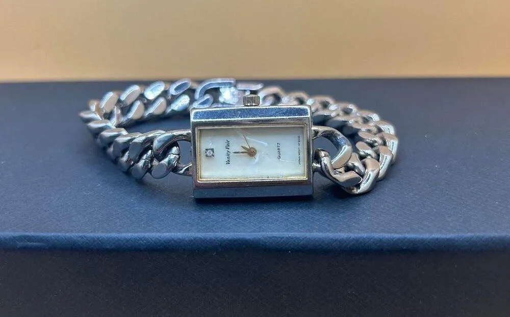 Vanity Fair Rectangle Wrist Watch Silver Links for Women Vintage and New Battery - Image 6