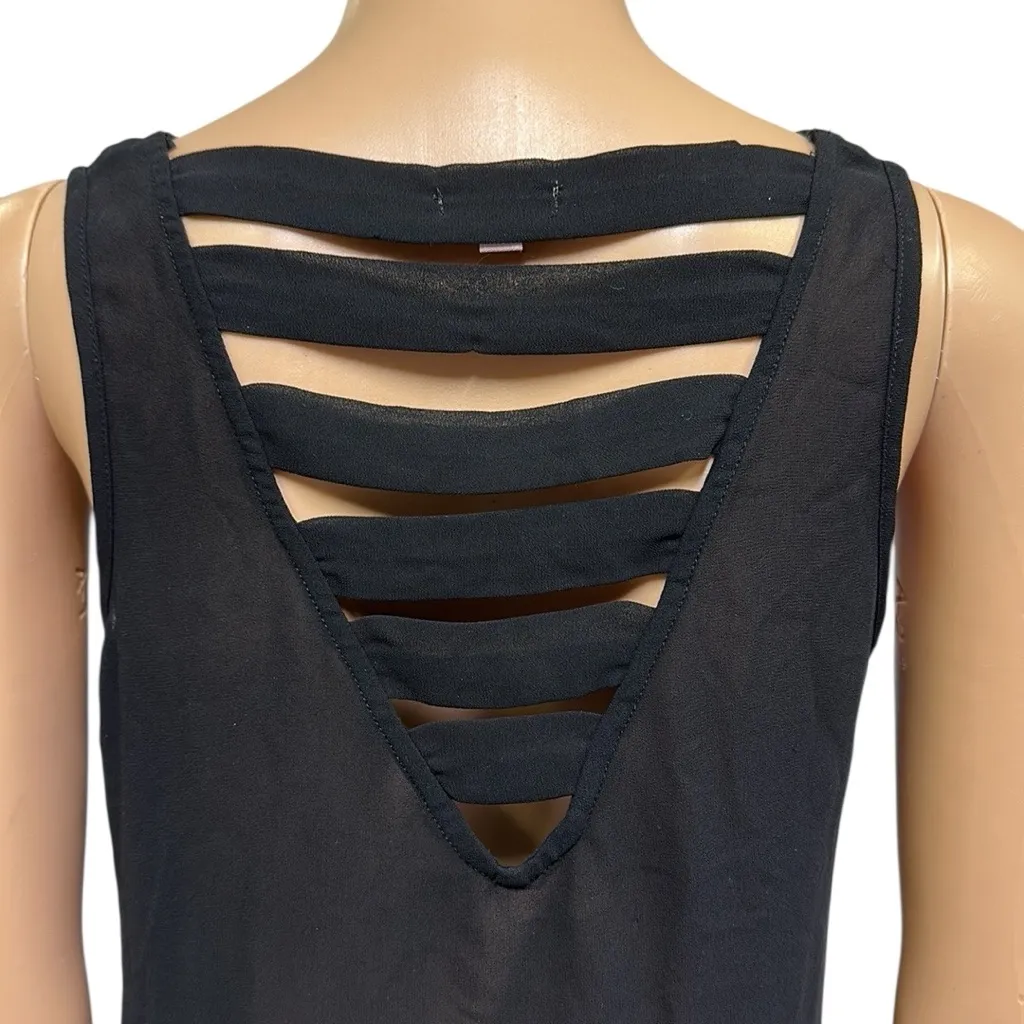 Black 2 Pocket Lightweight Semi Sheer Cut Out Sleeveless Tank Blouse Womens S - Image 8