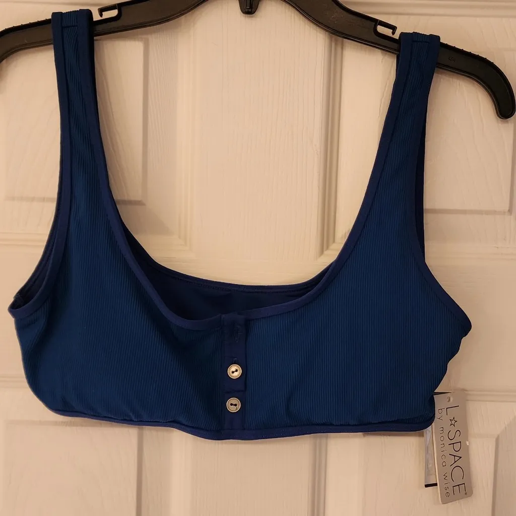 L*Space Robbie Bikini Top Women’s Blue Button-Front Bralette Size XL - Image 5