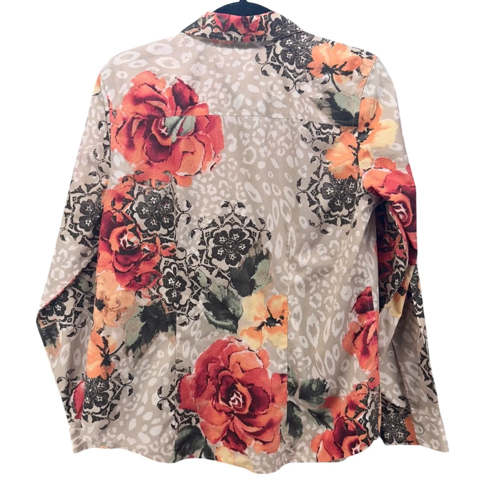 Chicos Floral‎ Button Up Blouse Beige Medium Or 1 - Image 2