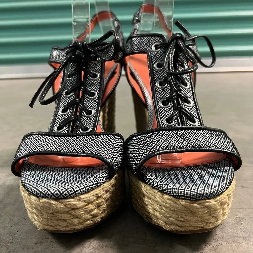 Via Spiga (9) Kassiana Black Leather Espadrille Platform Wedge Heel Sandal Shoes - Image 4