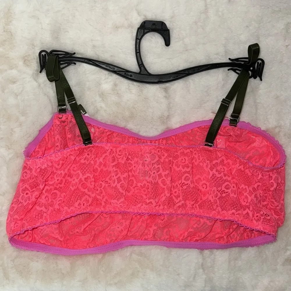 Parade Lace Bandeau Bra Sheer Lace Bralette w Removable Straps Pink Women’s XS - Image 2