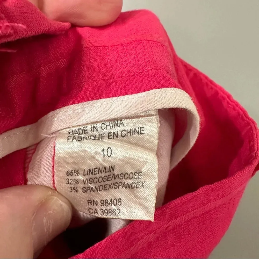 Theory Shorts Pink Pinstriped Linen Shorts Cuffed Hem Size 10 - Image 6