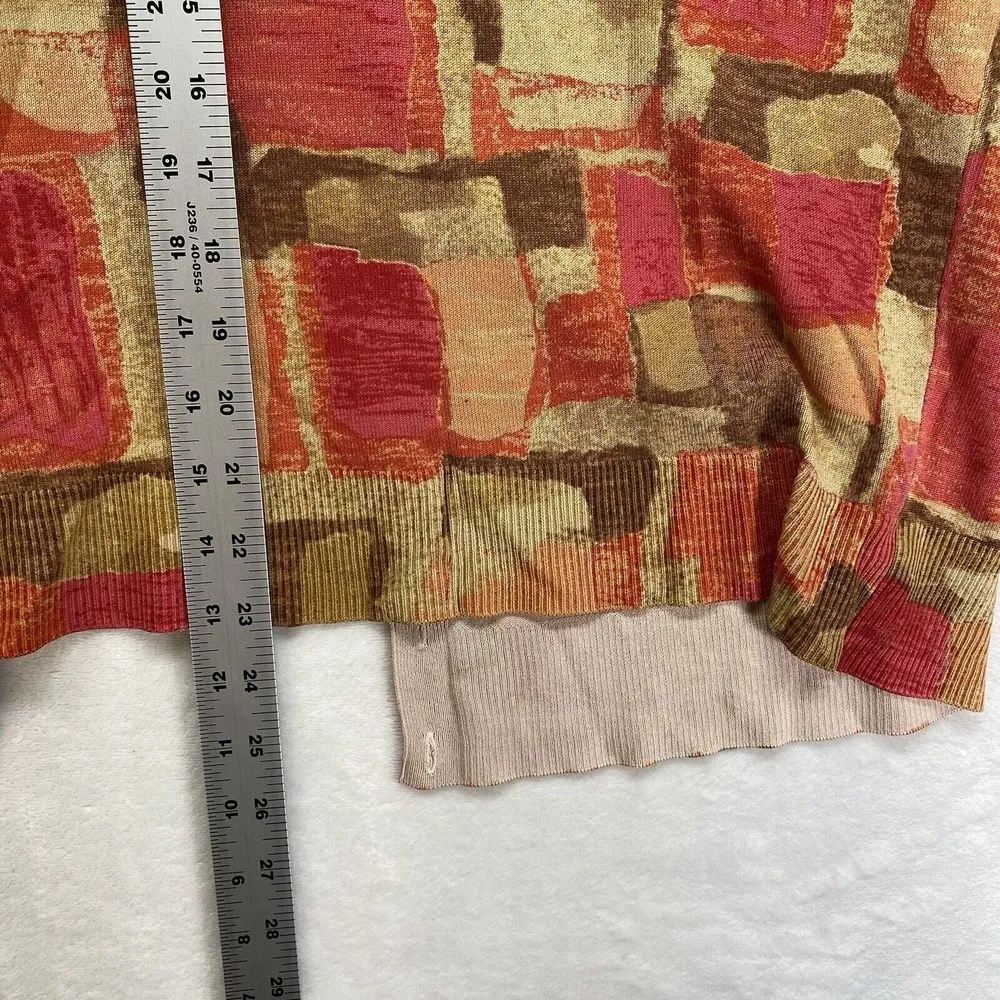 Chicos 2-Piece tank/cardigan L/XL Silk Blend‎ orange/pink abstract wood bead - Image 5