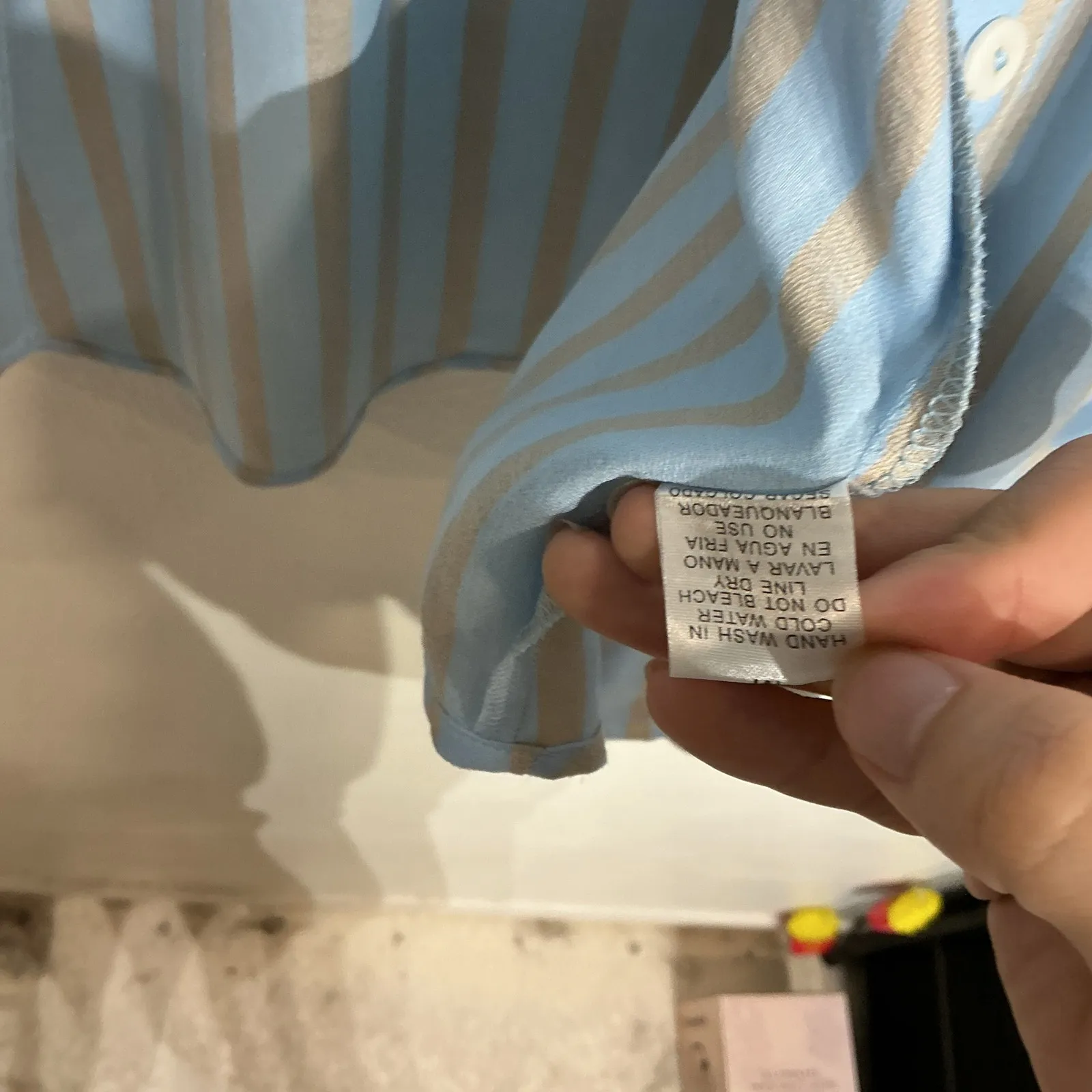 Entro Blue Striped Button Down Blouse Sz M - Image 6