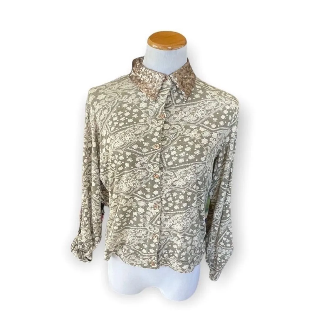 Womens Buckle BKE Gimmicks Sequin Collar Back Collar Button Down Cutout Top - S - Image 5