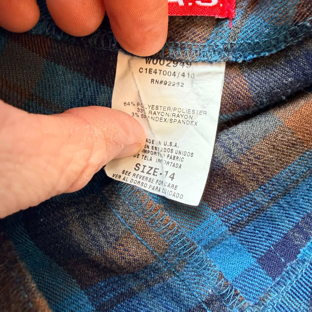 G.A.S. Y2K Blue Rust Plaid Stretch Flare Pants Girls 14 Fits Women XS Size 0 - Image 4