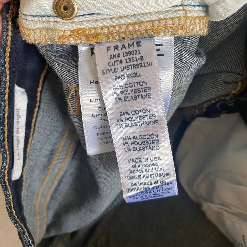 Frame Denim Le High Straight Fringe Hem Jeans in Pine Knoll Dark Wash - Image 13