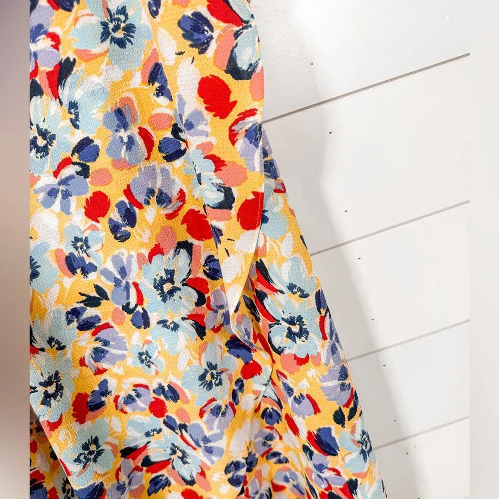 BCBGeneration Yellow Red Blue Floral Ruffle Sarong Wrap Midi Skirt, EUC, Size XS - Image 7