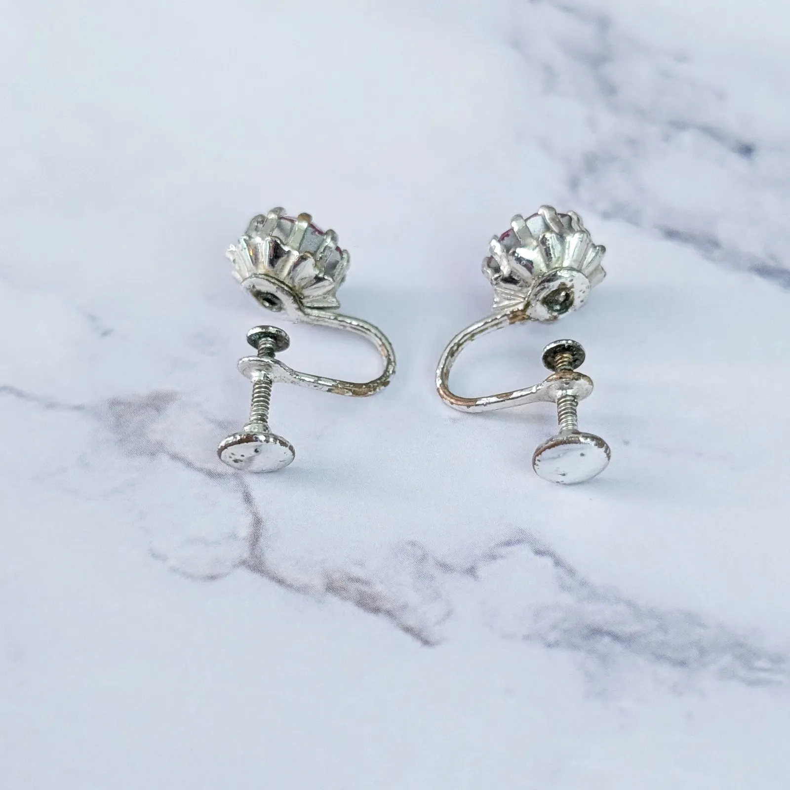 Vintage Screw On Earrings Iridescent Dark Pink Gems - Image 10