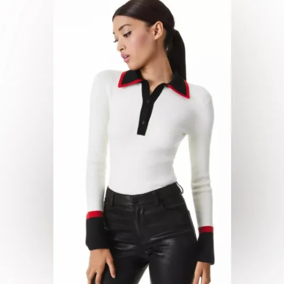 Alice + Olivia  Pia Rib Knit Wool Blend Polo Size S - NWT - Image 3