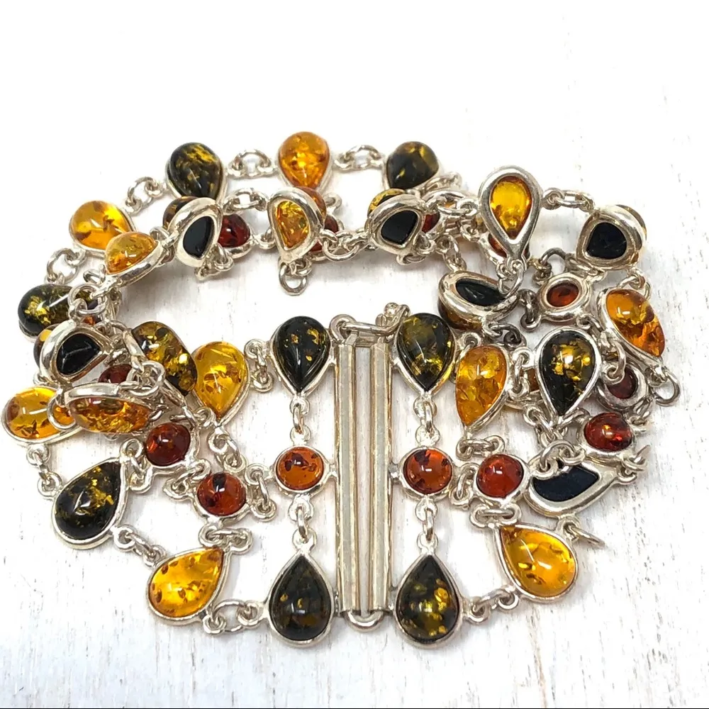 Baltic Amber, sterling silver lace bracelet, 28.5g - Image 2